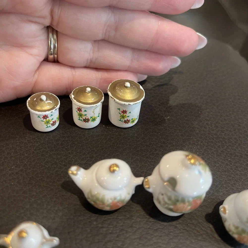 Miniature Tea Set with Flower Design 15‎ Pics, 3 Canister Set Different Design